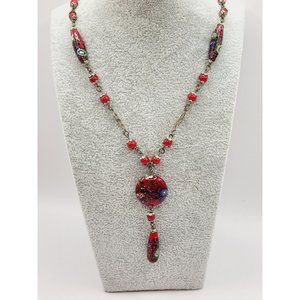 Antique Millefiori Art Deco Czech Sautoir Necklace (A468)